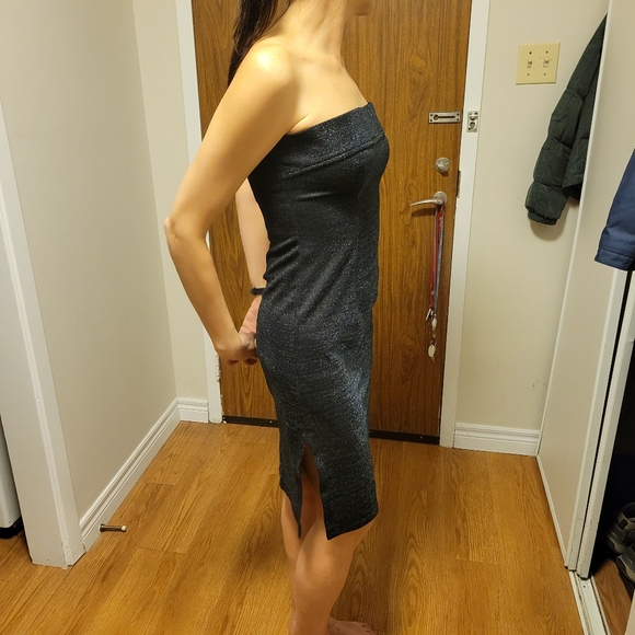 Black Sparkly Mini Bodycon Dress Stripless - Picture 2 of 6